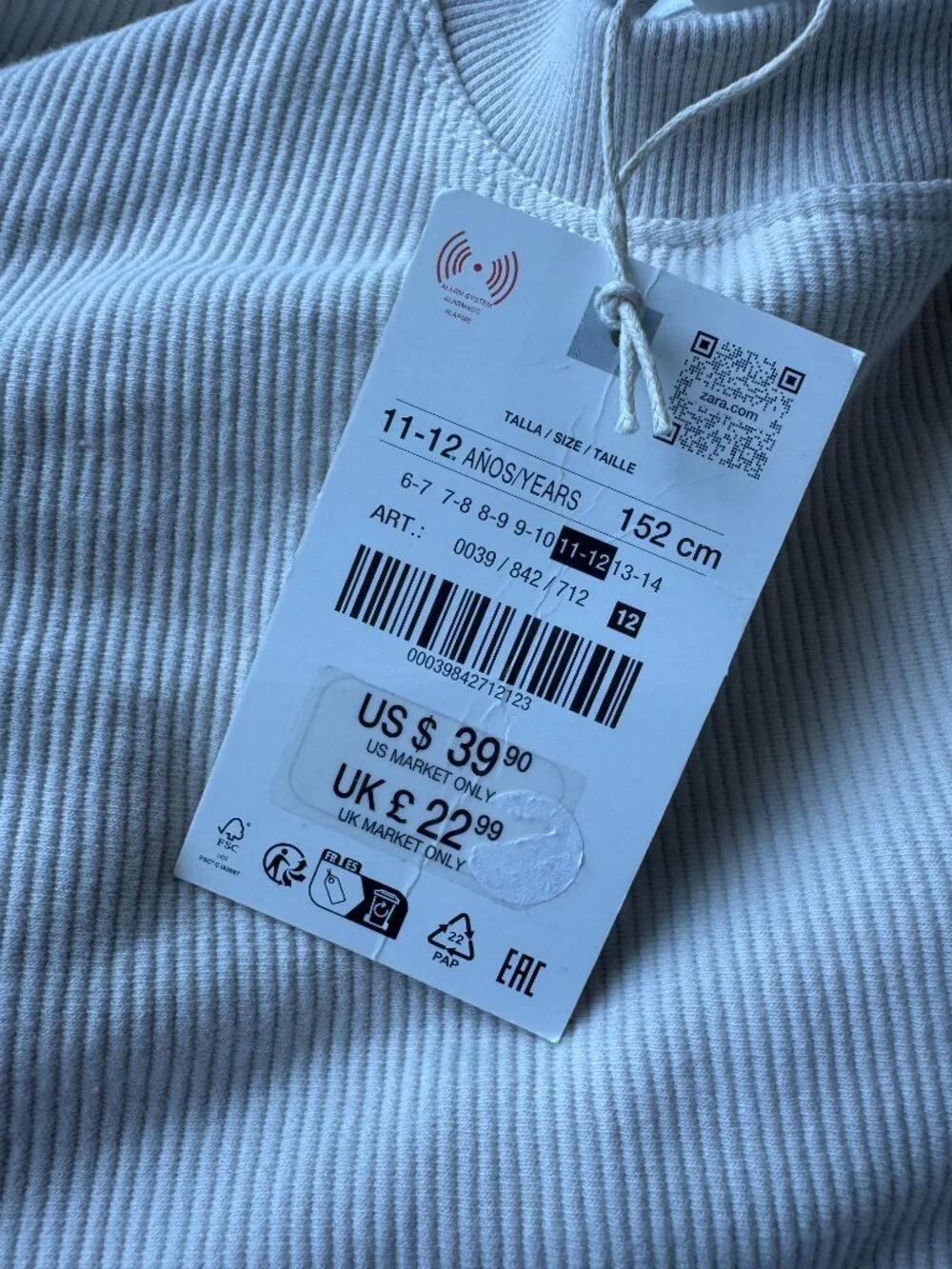 ZARA Waffle Knit Matching Set NWT Cream Pocket Tee & Shorts Size 11-12Y